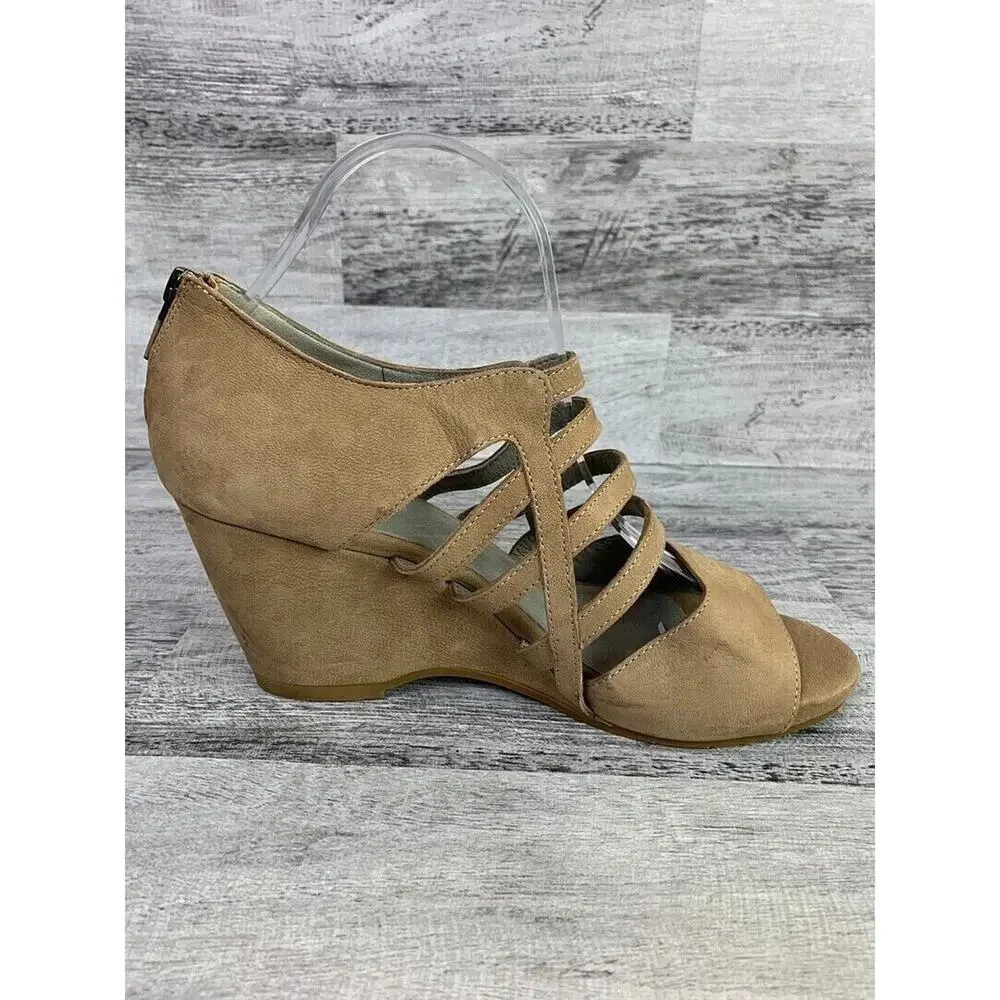 Eileen Fisher Womens Strappy Wedge Sandals Size 9.5 Beige Open Toe